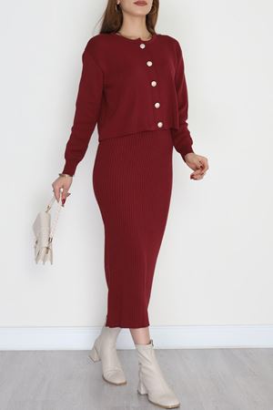 Elbise Ceket Triko Takım Bordo - 3064.1577.