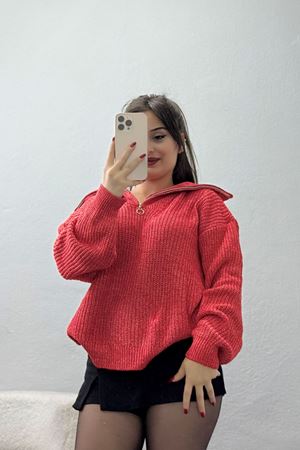 Dik Yaka Triko Kırmızı - 31055.1766.