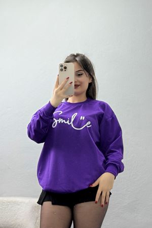 2 İplik Baskılı Sweatshirt Mor - 31300.1878.