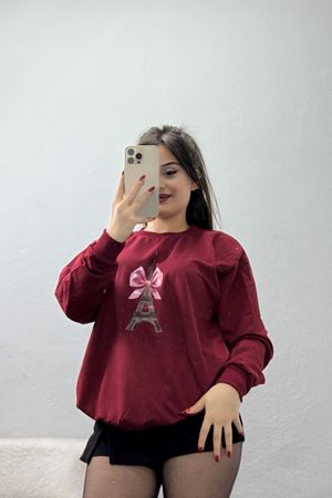 2 İplik Baskılı Sweatshirt Bordo - 31301.1878.