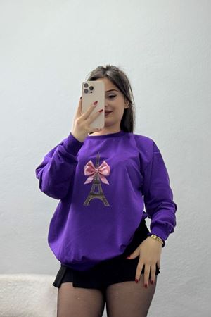 2 İplik Baskılı Sweatshirt Mor - 31301.1878.