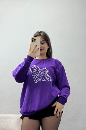 2 İplik Baskılı Sweatshirt Mor - 31302.1878.