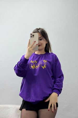2 İplik Baskılı Sweatshirt Mor - 31303.1878.