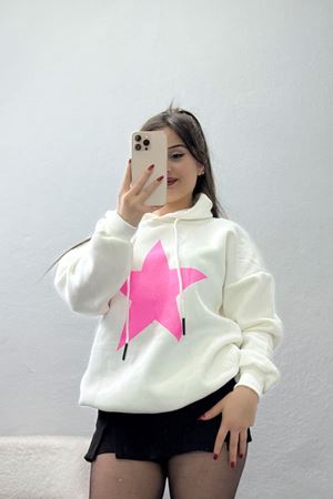 3 İplik Kapşonlu Baskılı Sweat Ekrupembe - 42225.1878.