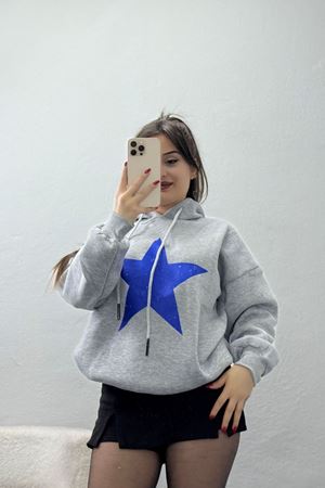 3 İplik Kapşonlu Baskılı Sweat Grimavi - 42225.1878.