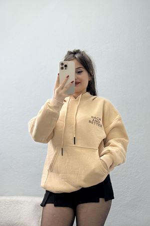 3 İplik Kanguru Cepli Kapşonlu Sweat Bejkahve - 42257.1878.