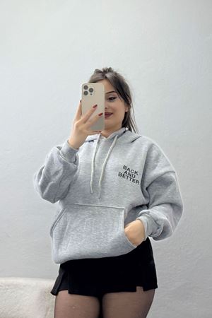 3 İplik Kanguru Cepli Kapşonlu Sweat Gri - 42257.1878.