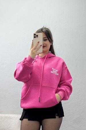 3 İplik Kanguru Cepli Kapşonlu Sweat Pembe - 42257.1878.