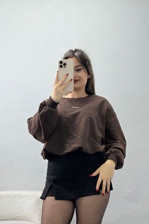 Bel Büzgülü Crop Sweat Kahve - 42444.1247.