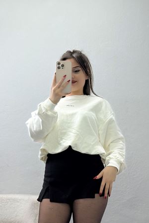 Bel Büzgülü Crop Sweat Kırıkbeyaz - 42444.1247.