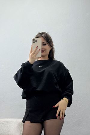 Bel Büzgülü Crop Sweat Siyah - 42444.1247.