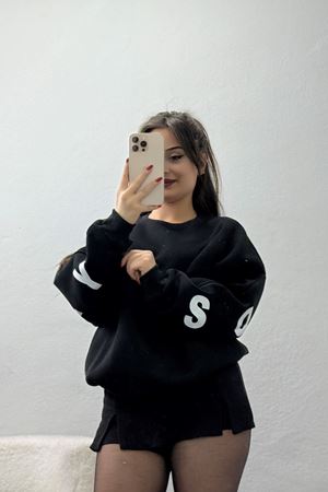 3 İplik Şardonlu Oversize Sweat Siyah - 50918.1878.