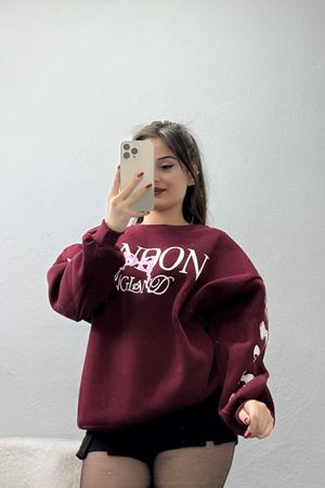 3 İplik Şardonlu Oversize Sweat Bordo - 50919.1878.