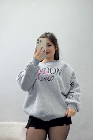 3 İplik Şardonlu Oversize Sweat Gri - 50919.1878.