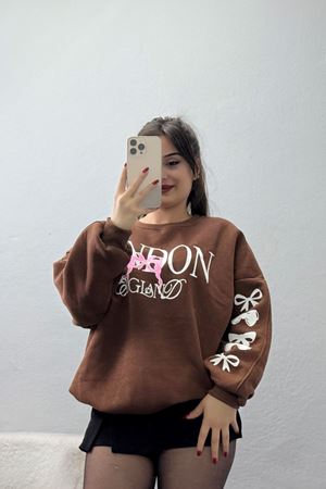 3 İplik Şardonlu Oversize Sweat Kahve - 50919.1878.