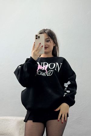 3 İplik Şardonlu Oversize Sweat Siyah - 50919.1878.