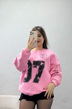 3 İplik Şardonlu Oversize Sweat Açıkpembe - 50920.1878.