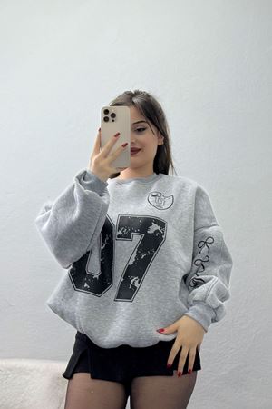 3 İplik Şardonlu Oversize Sweat Gri - 50920.1878.