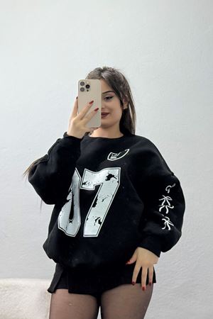 3 İplik Şardonlu Oversize Sweat Siyah - 50920.1878.
