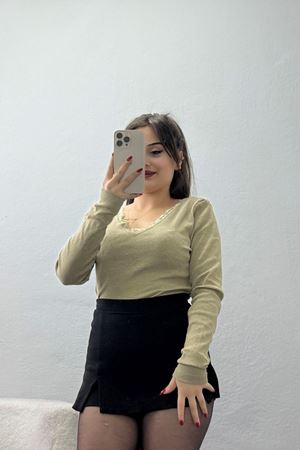 V Yaka Dantelli Kaşkorse Body Açıkhaki - 70788.599.