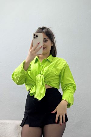 Çift Düğme Manşetli Terikoton Fıstıkyeşili - 90157.1949.