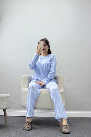 Enjeksiyon Baskı Milan Pijama Takımı Mavibeyaz - 6665.1287.