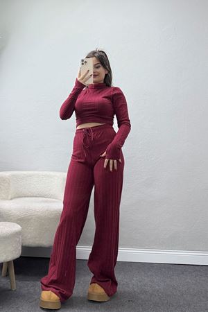 Dik Yaka Likralı Raporlu İnterlok Takım Bordo - 90972.1748.