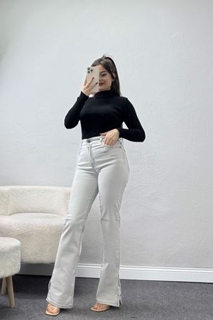 Paça Yırtmaçlı İspanyol Kot Pantolon Açıkgri - 31517.2001.