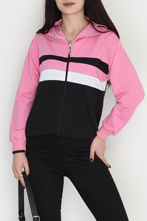 Kapşonlu Fermuarlı Sweat Siyahpembe - 41853.1005.