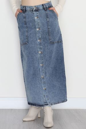 Düğmeli Kot Etek Koyumavi - 31555.2088.