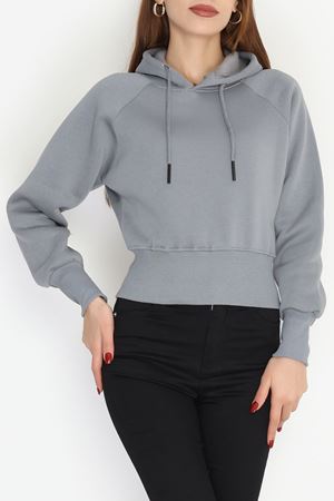 3 İplik Kapşonlu Crop Sweat Antrasit - 20967.1878.