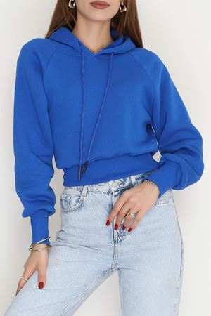 3 İplik Kapşonlu Crop Sweat Saks - 20967.1878.