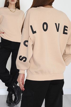 3 İplik Şardonlu Oversize Sweat Bej - 50918.1878.
