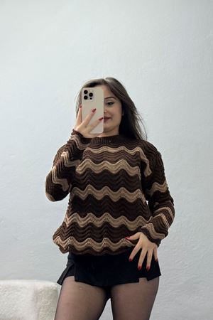 Dalga Çizgili Triko Kahvemocha - 1529.1577.