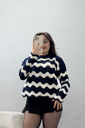 Dalga Çizgili Triko Lacivertlatte - 1529.1577.