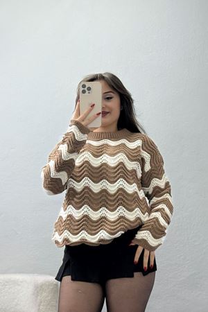 Dalga Çizgili Triko Mochalatte - 1529.1577.