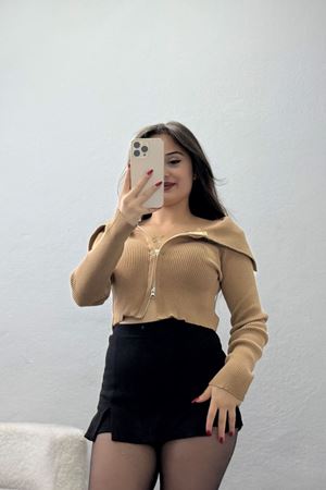 Fermuarlı Triko Sütlükahve - 2252.1765.