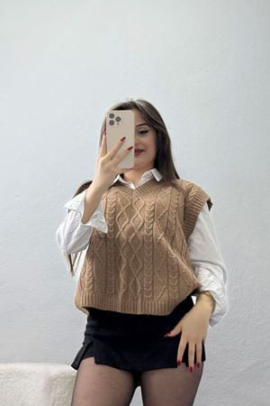 V Yaka Süveter  Mocha - 4049.1577.