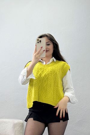 V Yaka Süveter  Yağyeşili - 4049.1577.