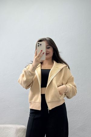 3 İplik Kompakt Oversize Fleto Cepli Sweat Bej - 42506.1878.