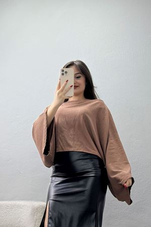 İthal Krep Yarasa Kol Bluz Açıkkahve - 70868.148.