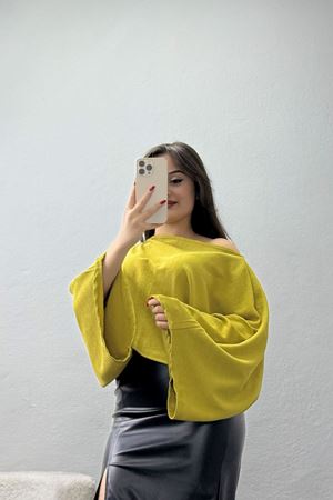 İthal Krep Yarasa Kol Bluz Yağyeşili - 70868.148.