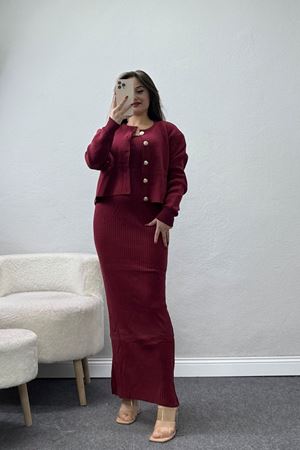 Elbise Ceket Triko Takım Bordo - 3064.1577.