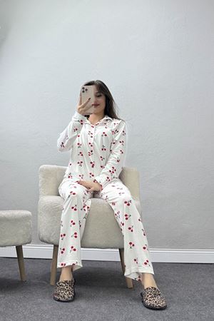 Soft Milan Düğmeli Pijama Takımı Beyazkiraz - 7511.1287.