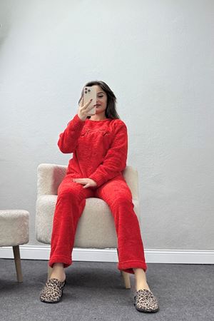 Peluş Polar Pijama Takımı Kırmızısiyah1 - 50767.1961.