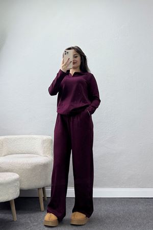 Modal Kumaş Polo Yaka Takım Mürdüm - 51032.1254.