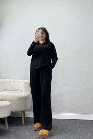 Modal Kumaş Polo Yaka Takım Siyah - 51032.1254.