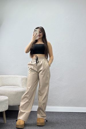 Deri Görünümlü Pantolon Bej - 90160.1837.