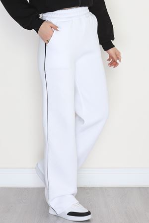 3 İplik Biyeli Palazzo Eşofman Altı Beyaz - 30104.1878.