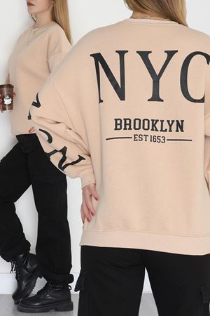 3 İplik Şardonlu Oversize Sweat Bej - 50922.1878.